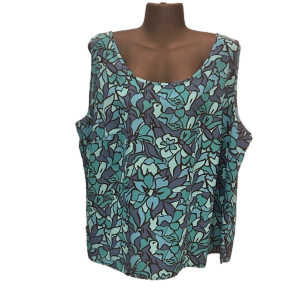 Liz Baker Teal and Navy Floral Sleeveless Blouse
